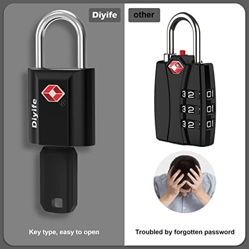 TSA Luggage Lock with Keys [4 Pack] - Diyife Heavy Duty Zinc Alloy Suitcase Padlock for Travel Bags and Cases - Black — view 6