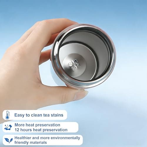 Spotzyllic 2 Pcs 150ml Small Thermos Flask, Stainless Steel Water Bottle Keeps Cold 12H/Hot 8H, Leak Proof Insulated Cup for Travel, Handbag, Gift for Couples (Black+Metallic) — view 3