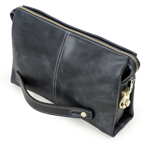 Contacts Leather Clutch with Combination Lock Men's Genuine Leather Phone Holder Zip Coin Key Travel Accessories Organizers Wallet Purse Anti-Thief Handbag, Blue