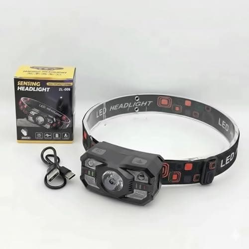 Head Torch, Water Resistant, Bright White, Hand Motion Sensor, Red/Flashing Modes, Brightness Adjustment, USB Rechargeable Waterproof LED Head Torch. Camping, Cycling, Running, Fishing, Night time. — view 6