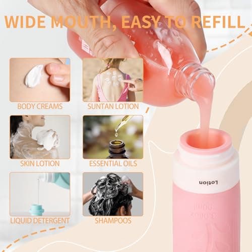 Travel Bottles Set for Toiletries, TSA Approved 3oz Silicone Leak Proof Containers, BPA Free Wide Opening Refillable Travel Accessories with Clear Toiletry Bag & Labels (5 Pack) — view 3