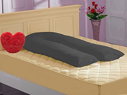 EXQUIZIT HOME® 12FT U-Shaped Pillow Case Cover – Premium 200TC Maternity Pregnancy Full Body Nursing Bolster Pillow Cover with Zip – Soft Cotton Blend Machine Washable Replacement Cover Only (Grey)