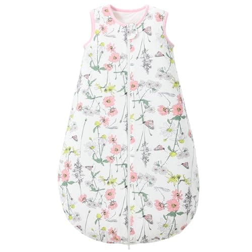 Duomiaomiao Baby Sleeping Bag 1.5 Tog, 100% Cotton Baby Wearable Blanket, Unisex Sleep Sack for 6-18 Months Girl Boy, Large Flower