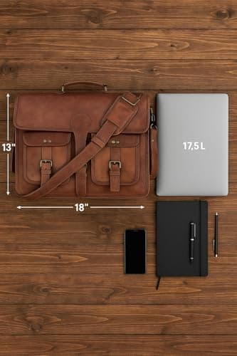 KPL 18 INCH Leather Briefcase Laptop Messenger bag best computer satchel Handmade Bags for men and women — view 4