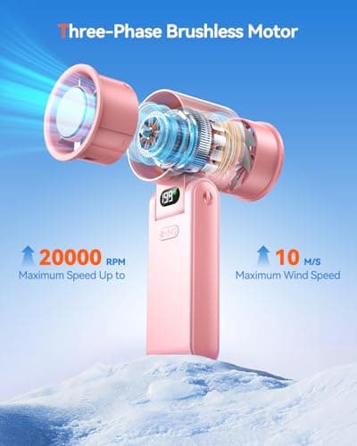 Fanseesy Portable Handheld Turbo Fan with Ice Cooler, 199 Speed Personal Fan,5500mAh Rechargeable,20H Cooling Time,20000 RPM Powerful Silent Motor, Summer Essential for Travel/Outdoor/Office,Pink — view 5