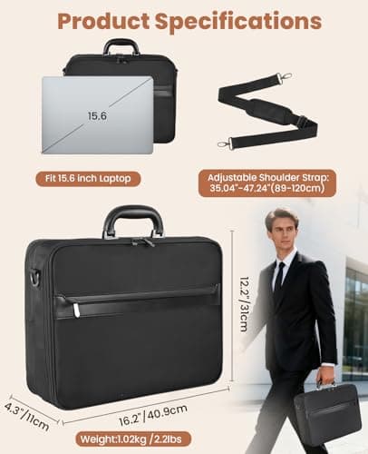 Jetviivid Briefcase for Men, 15.6~16 Inch Laptop Bag Work Bag, Lightweight Attache Case with Shoulder Strap, Computer Bag for Office Business Travel Meeting College — view 2