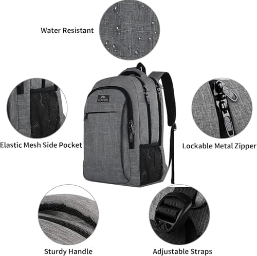 MATEIN Travel Laptop Backpack, Work Bag Lightweight Laptop Bag, Grey — view 3