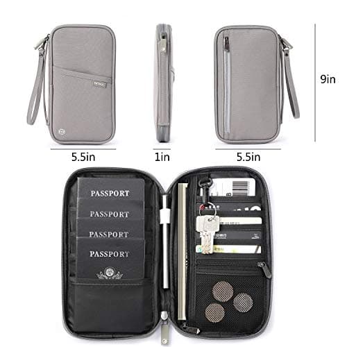VanFn Travel Wallet Family Passport Holder RFID Blocking Travel Document Organiser Waterproof Holiday Passport Case Men Women for ID Card, Credit Cards, Flight Tickets, Money, Coins (Grey) — view 6