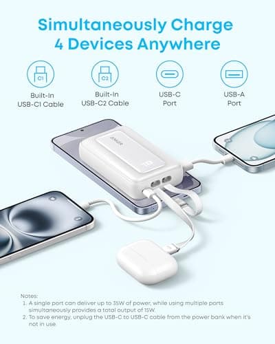 Anker Zolo Power Bank, 10,000mAh 35W Max Fast Portable Charger with Built-in USB-C Cables, USB-C&A, Battery Pack for iPhone 16/15/14 Series, Galaxy, and more — view 4