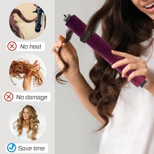 3PCS Heatless Curlers, No Heat Hair Rollers Headband for Overnight Curls, Heatless Curling Rod for Long Hair, Battery-Free, Non-Electric (Burgundy) — view 3