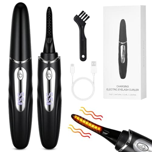 LOPHE Heated Eyelash Curler, 4-Temperature Settings with Fast Heating, USB Rechargeable Automatic Shut-Off Safety, Travel-Friendly Lash Curling Tool for Home & Travel, Black