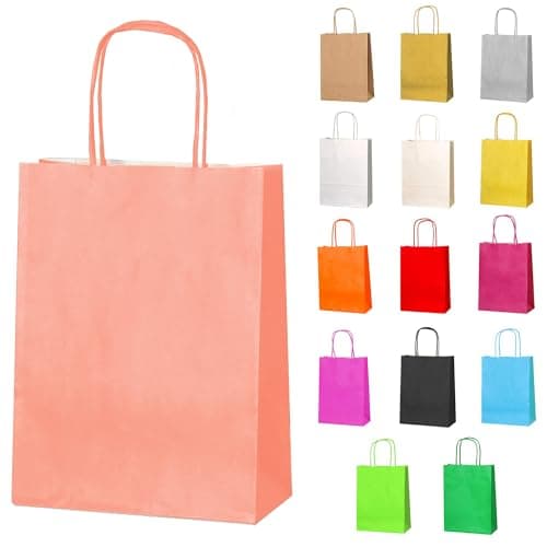 Thepaperbagstore 10 Coral Small Paper Bags with Twist Handles, 18x22x8cm