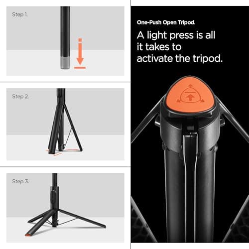 Spigen Wondersnap Automatic Selfie Stick Tripod, [Auto-Open] Phone Tripod Stand for iPhone & Android 360° Double Axes Rotatable Travel - Black — view 3