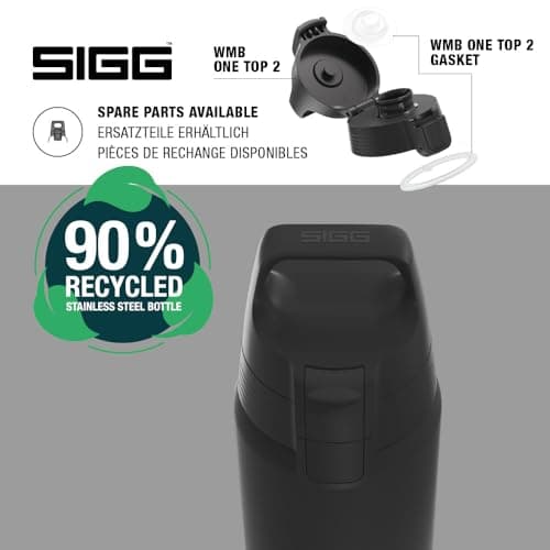 Sigg - Stainless Steel Insulated Water Bottle - Shield Therm One - Suitable for Carbonated Beverages - Leakproof - Dishwasher Safe - BPA Free - 90% Recycled - for the Outdoor - Black - 0.5L — view 4