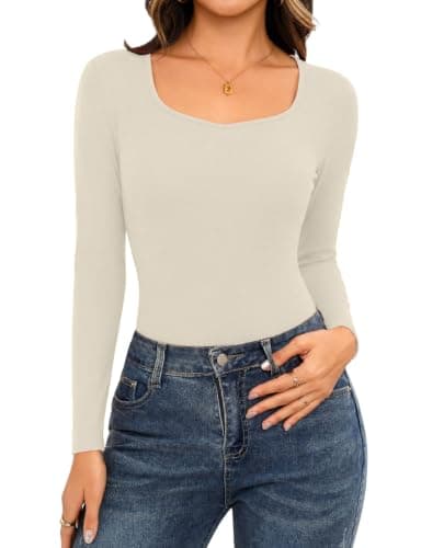 IWOLLENCE Thermal Tops Womens V Neck (Cream, M) — view 2
