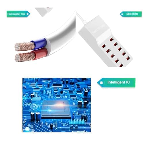 Balabaxer 10 port USB charging station, multi port charging station, suitable for smartphones, tablets, and other USB devices (white) — view 4