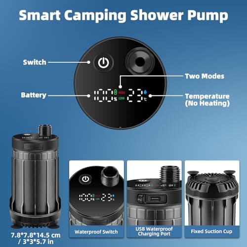 Uplayteck Portable Camping Shower, 8000mAh Rechargeable Outdoor Shower Pump — view 3