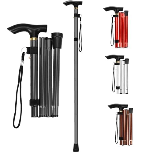 Walking Stick - Folding Walking Sticks for Women & Men, Lightweight Collapsible Walking Stick, Ideal for Arthritis, Heavy Duty, Adjustable Foldable Walking Sticks for Travel Use (Black)