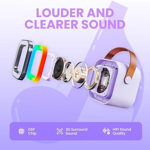 Karaoke Machine for Kids Adults, Karaoke Toys Gifts for Girls Boys, Portable Bluetooth Speaker with Wireless Microphone, Birthday Gifts for Girls Boys Ages 4, 5, 6, 7, 8, 9, 10, 12+ Years Old(Purple) — view 2