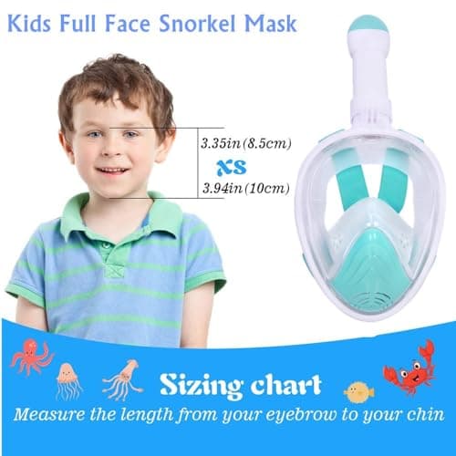 Snorkel Mask for Kids,Full Face Diving Mask Anti-Fog, Anti-Leak 180°view Design, Snorkeling Mask Set for Kids Girls Boys- Sports Camera Compatible(Green XS) — view 3