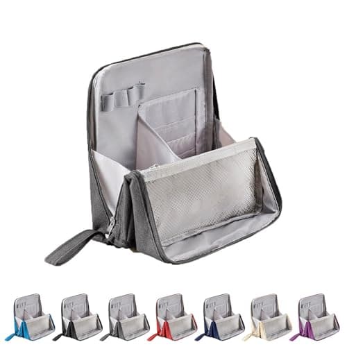 Cosmetic Bags Doresty Makeup Bag Purpose Large Capacity Cloth Standing Makeup Bag Organizer with Compartments Portable Vertical Toiletry & Stationery Storage Cork Wallet Women (Grey, One Size) — view 3