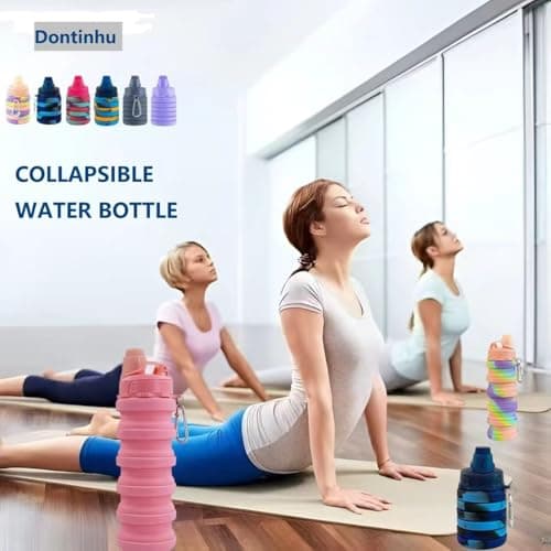Dontinhu Collapsible Water Bottles 5 Pack Travel Sports Portable Water Bottle Reusable Water Bottles 500ml silicone Water-proof camping water bottle. (Colorful) — view 6