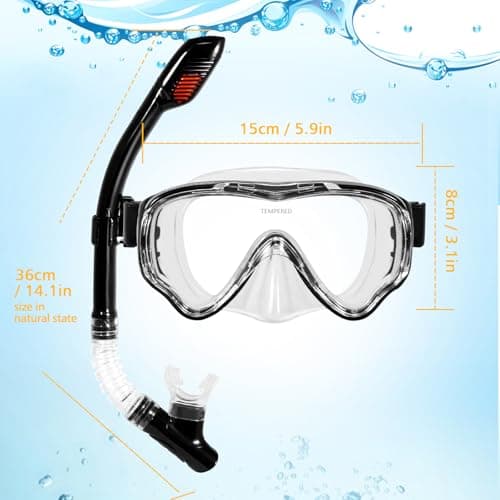 HIKOTEY Children's Snorkel Set,Panoramic Wide View Diving Mask,Snorkeling Gear Anti-Leak and Anti-Fog Tempered Glass Lens,Dry Snorkel Tube,Includes Earplugs and Nose Clip for Age 4-16 Years(Black) — view 6