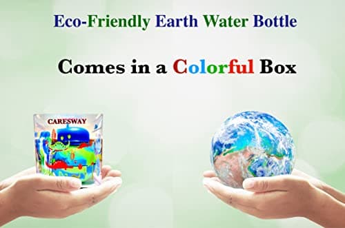 CARESWAY Kids Water Bottle with Keyring – 500 ml Girls and Boys Drinking Bottle For School - Leakproof Collapsible Reusable BPA Free for Children Drinks – Earth Globe — view 4