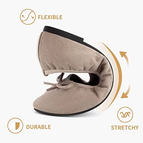 Greatonu Women's Ballet Pumps Comfort Foldable Portable Travel Slip on Slipper Bow Tie Flats Shoes Beige UK 3 — view 6
