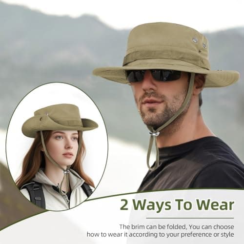 DiULi Sun Hats Convertible Safari Hat with Foldable Brim, Dark Khaki — view 5