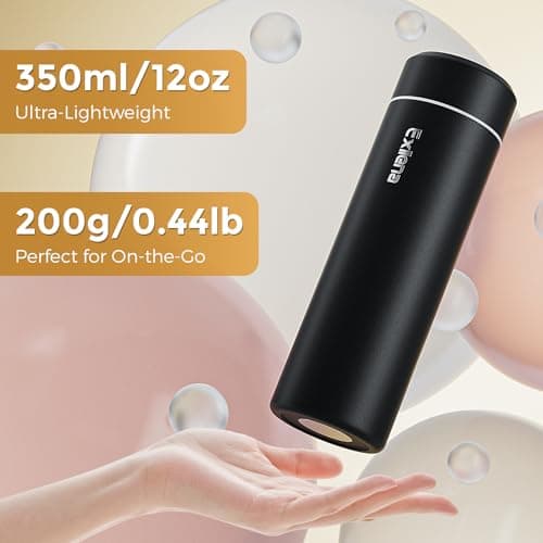 【Upgraded】 Exllena Small Water Bottle 350ml– Mini Flask for Hot & Cold Drinks, Perfect Small Insulated Water Bottle for School, Travel, Milk, Coffee... (Black) — view 2