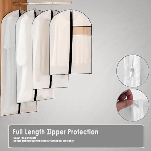 Clothes Bags 12 Pack | Multiple Sizes Suit Covers for Hanging Storage, Polypropylene Garment Dress Bags with Full Zip, Reusable Translucent Clothes Covers, Dust & Moisture Protection — view 6