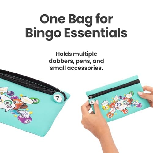 evelay Bingo Dabber Case Holder Storage Bag | Fun Bingo-Themed Design | Holds Multiple Dabbers & Pens | Lightweight Travel Case with Lucky Number Zip Pull | Teal — view 3