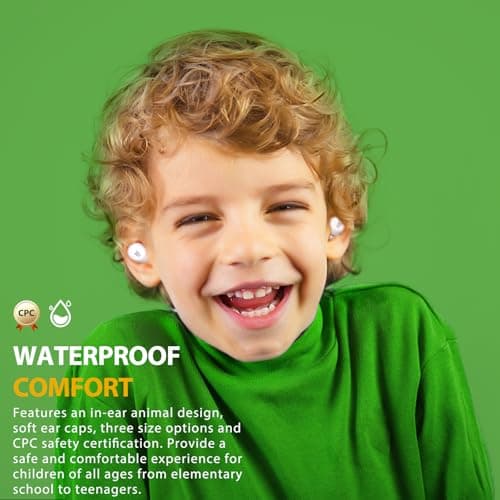 Kids Bluetooth Earbuds, Safe Volume Limmited, Wireless Earbuds for School with Mic, 30H Play Time, Waterproof, In Ear Headphones for Girls Boys, Kids Ear Buds as Gifts for Tablet Travel, Frog — view 6