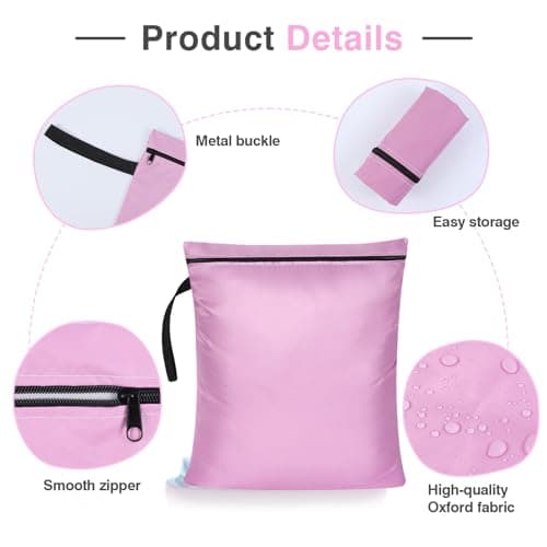 OTraki Wet Bags,2Pcs Waterproof Wet Dry Bag,30x36CM Wet Bags for Swimming Travel Laundry Bag,Swimsuit Bag with Handle,Nappy Bags with Zipper for Gym Swimsuit Workout Yoga Beach Pool(Pink & Purple) — view 4