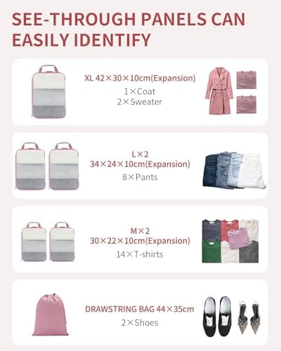 ECOHUB Travel Compression Packing Cubes, Recycled 6 Set Packing Cubes for Backpack Suitcases, Tear Resistant Mesh Travel Cubes with Shoes Bag, Washable Packing Organiser Expandable, Patent Pending — view 3