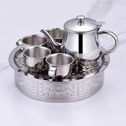Stainless Steel Tea Set | Kids Tea Set with Teapot and Cups,Filter Screen Design Long Spout Teapot Drinkware for Boys Girls Students Beginners Kindergarten Preschoolers — view 3