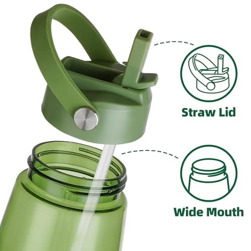 OLDLEY 1000ml/32oz Water Bottle with Straw Tritan 1 Litre Clear Drinks Bottle with Handle BPA Free Leakproof Reusable Large Sports Bottle for Gym, School, Cycling (Army Green) — view 2