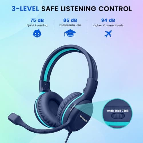 SIMOLIO 10 Pack Wired Headphones for School with Mic, Kids Headphone with Swivel Boom Mic for Student K12 & Teacher & E-Learning — view 5