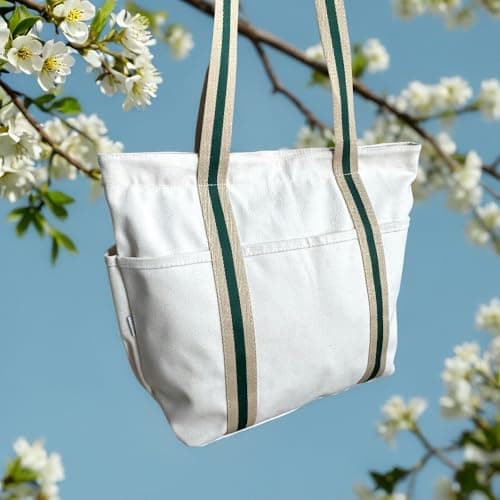Augbunny 16OZ 100% Cotton Canvas Lined Grocery Shopping Diaper Bag Zipper Closure Beach Casual Multi Purpose Tote — view 5