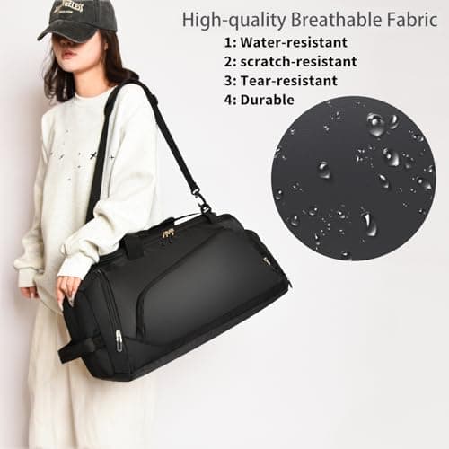 Gym Bag with Shoe Compartment & Wet Pockets for Men/Women, Waterproof Sports Duffle Bags for Workout/Fitness/Travel (Black,20"x11"x11") — view 4