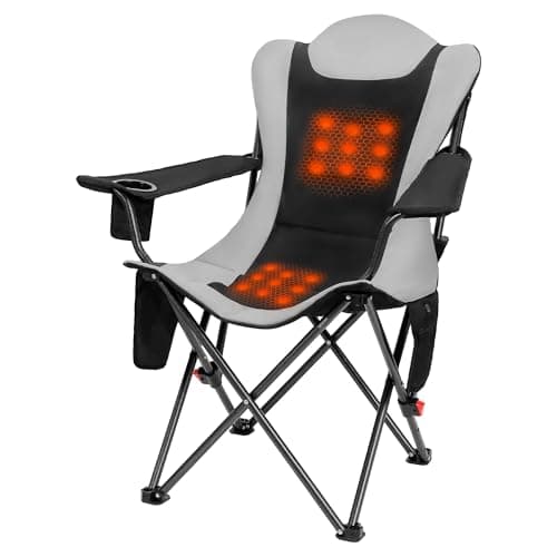 OUTSIDER Heated Camping Chair High Back Heavy Duty 3-Step Adjustment Outdoor Folding Chair with Luxury Padded Seat, Cup Holder, Carry Bag for Camping Fishing Patio（Battery NOT included 1pc