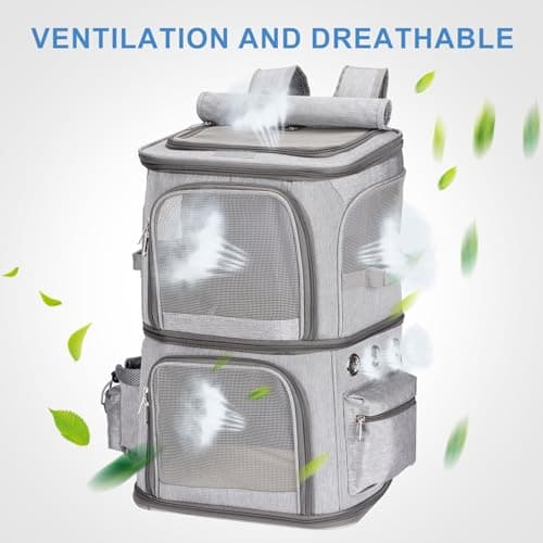 FASNATI Double-Compartment Pet Carrier Backpack for 2 Cats, Grey, XL — view 5