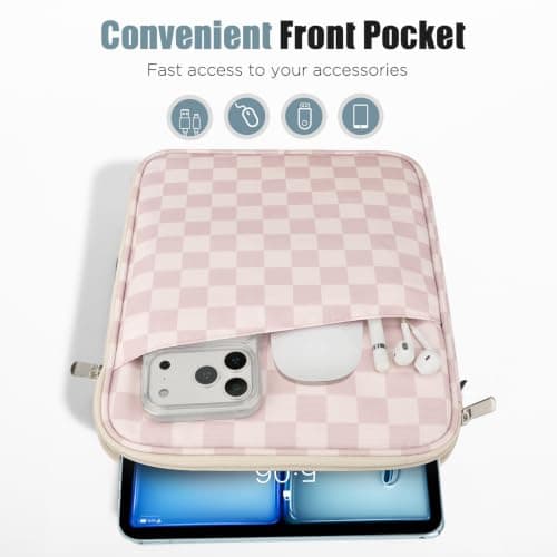 TiMOVO 9-11" Tablet Sleeve Bag with Pocket, Cream Khaki Checkered — view 6