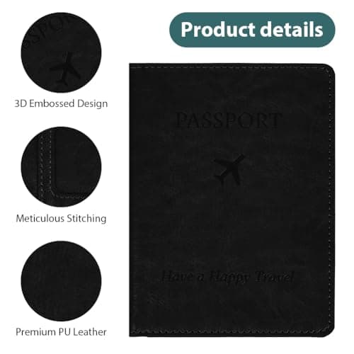 OFFCUP Passport Holder Cover, PU Leather RFID Blocking Passport Cover — view 3