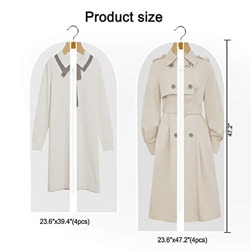 8 Pack Breathable Clothes Covers Bags with Zip, Waterproof Dustproof Garment Protector Bags Moth Proof Dress Bag Covers Damp-proof Mens Suit Storage Bag for Wardrobe Storage and Travel(White) — view 5