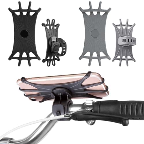HTTDSLF 2 pack Bike Phone Holder, 360° Rotatable Adjustable Universal Silicone Bicycle Phone Holder, Detachable Motorcycle Motorbike Handlebar Bike Phone Mount Compatible for 4.0"-6.8" Smartphones