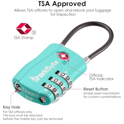 SharkByte Slim TSA Approved Luggage Locks, 3-Dial Security Travel Combination Padlock with Tags, Flexible Cable Wire Travel Lock, Suitcase Locks, Bag, Gym Locker, Small Padlock with Code (2 Pack) — view 2