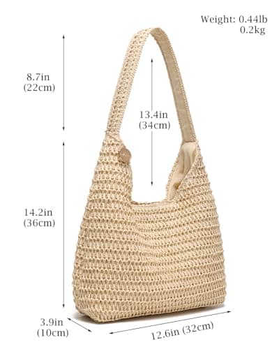 SUANNI Beige Straw Beach Bag for women, Woven Tote Hobo Bags, Lightweight Casual Boho Summer Shoulder Handbag, Packable Mesh Everyday Purse for Holiday Shopping Travel — view 4