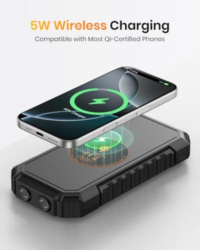 A ADDTOP Solar Power Bank - 20000mAh Wireless Portable Charger with USB C - 3.0A Fast Charging External Battery Bank for Smartphone Tablet – 2 Flashlights for Camping — view 3